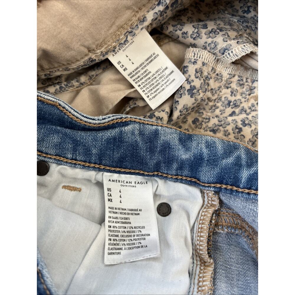 American Eagle Sz 4 Shorts Hi-Rise Shortie Distress Denim Khaki LOT of 2 Pairs - Picture 11 of 14